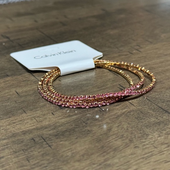 CK11. CALVIN KLEIN 3 Single Elastic Rose gold Pink CZ Bracelets NEW - Picture 2 of 3